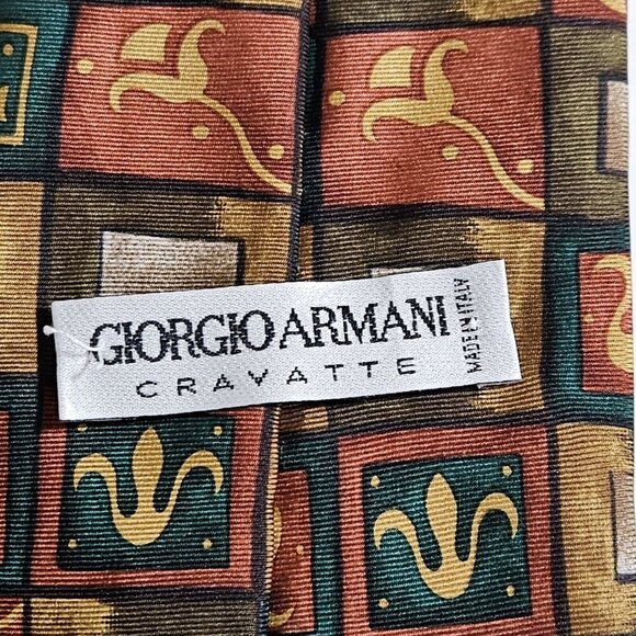 Giorgio Armani Silk Tie Handmade Italy Multicolor Geo Floral W4" L59" Boho Party - Picture 15 of 16